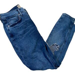 Free People Distressed Blue Denim Skinny Jeans SHORT Size 27